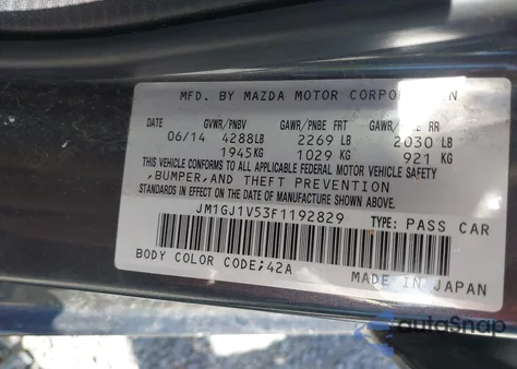 2015 Mazda Mazda6 I Touring из США, поврежденный, VIN JM1GJ1V53F1192829